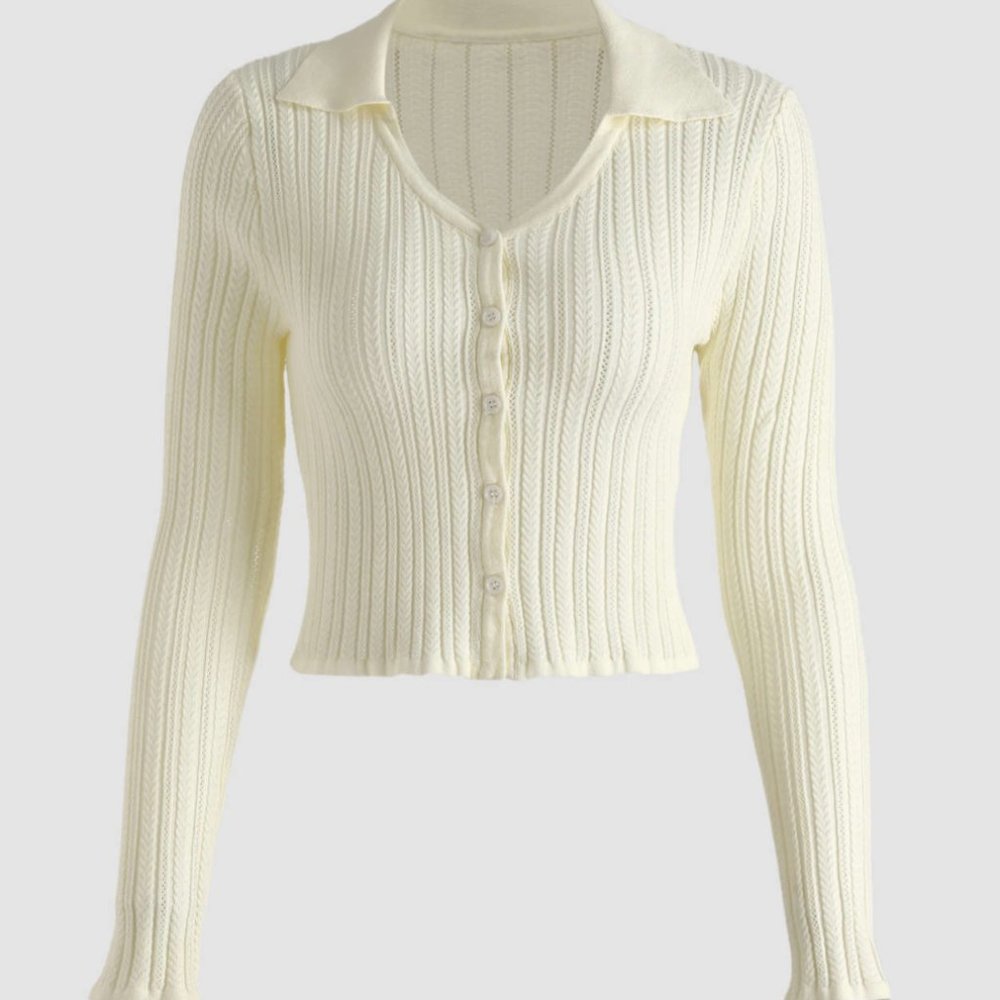 Solid White Button Up Knitted Top